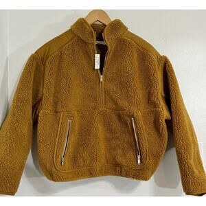 NEW Madewell Brown Faux Shearling Half Zip Pullover Sweater Size Small S NWT